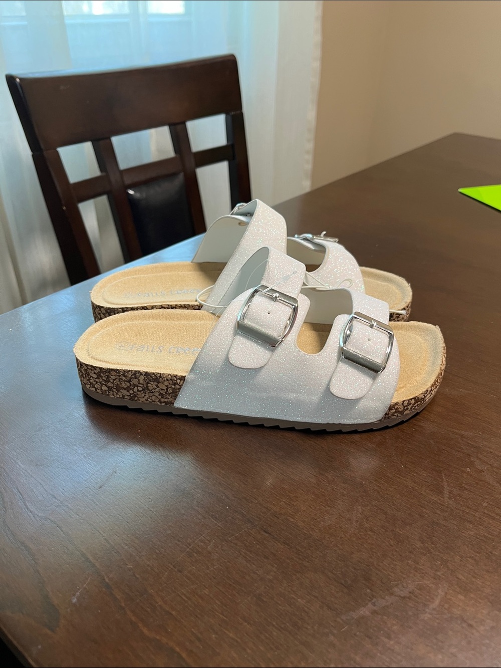 Falls Creek Girls' White Double Buckle Cork Sandals